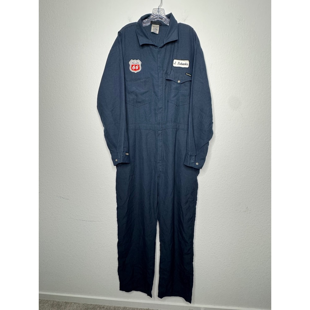 Workrite Mens Navy Blue FR Coveralls Phillips 66 Patch 50R XLG-RG 110NX45 NB